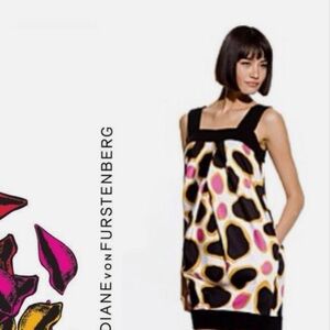 Diane Von Furstenberg Silk Sz 8 Bubble Hem Mod MCM pockets cocktail loud dress